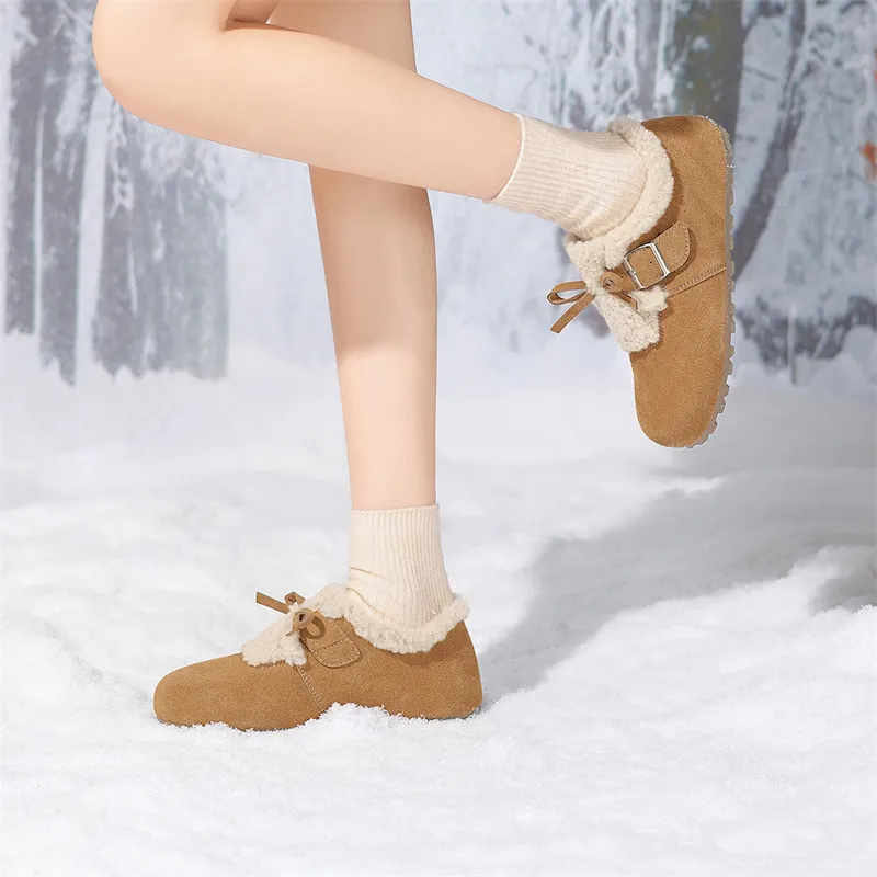 JOSINY Northeast Snow Shearling Fleece Lined Warm Slip on Insulated Shoe Maillard Style Casual Shoes Women's Camel-6