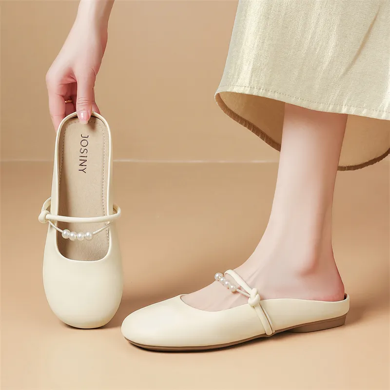 JOSINY Stitching Rhinestone Slip Resistant Closed Toe Slippers Women's Ecru-4