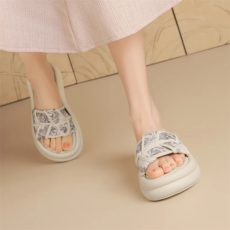 JOSINY PU Polyurethane Leather Patchwork Cut-Out Slip-Resistant Slide Slippers Women's-10