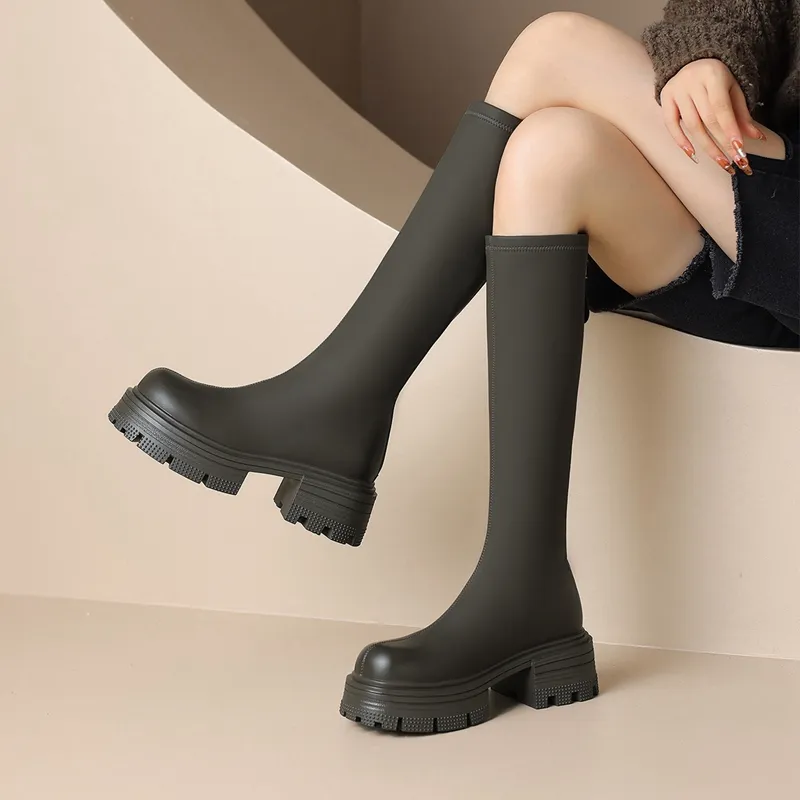 JOSINY Minimalist Style Versatile Fashion Apparel Boots Not Over The Knee Knight Boots Knee high Boots Women's Khaki-3