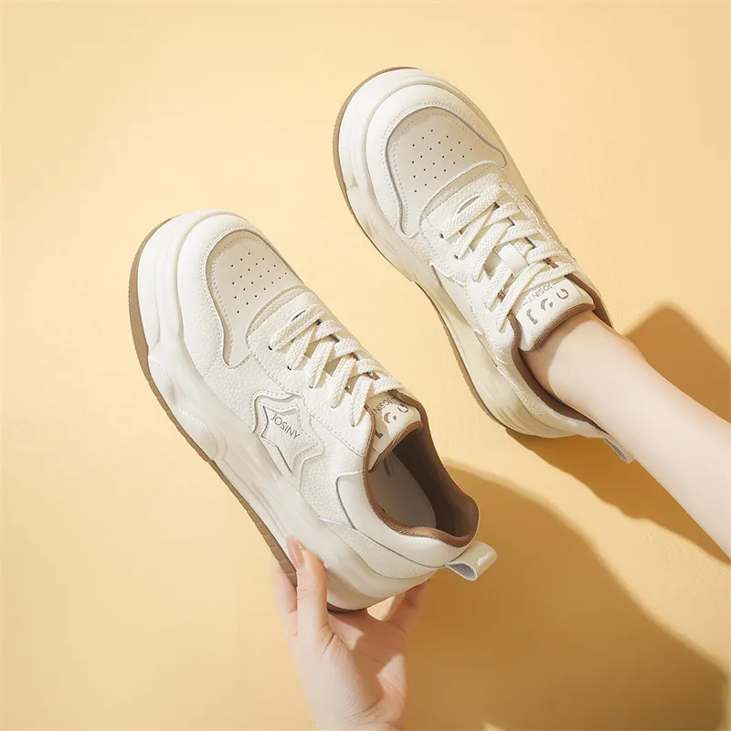 JOSINY Skateboard Shoes Women's Low Top Beige Brown/Beige Black-14