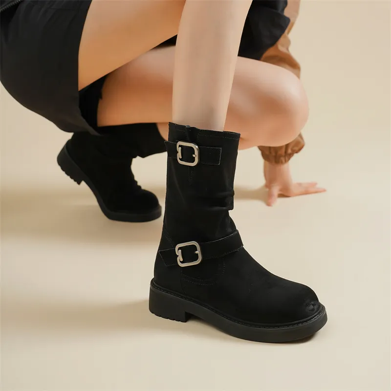 JOSINY Vintage Style Fleece-Lined Warm Single Boot Flat Crew Ankle Boots Women's Black-4