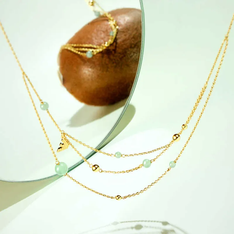 EMPORIO ARMANI Brass, Aventurine Necklace, Collarbone Chain Women's Gold-2