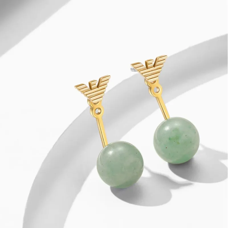 EMPORIO ARMANI Brass, Aventurine Earrings Women's Gold-4