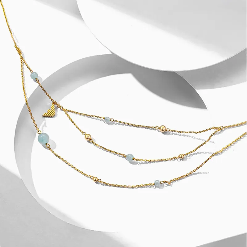 EMPORIO ARMANI Brass, Aventurine Necklace, Collarbone Chain Women's Gold-4