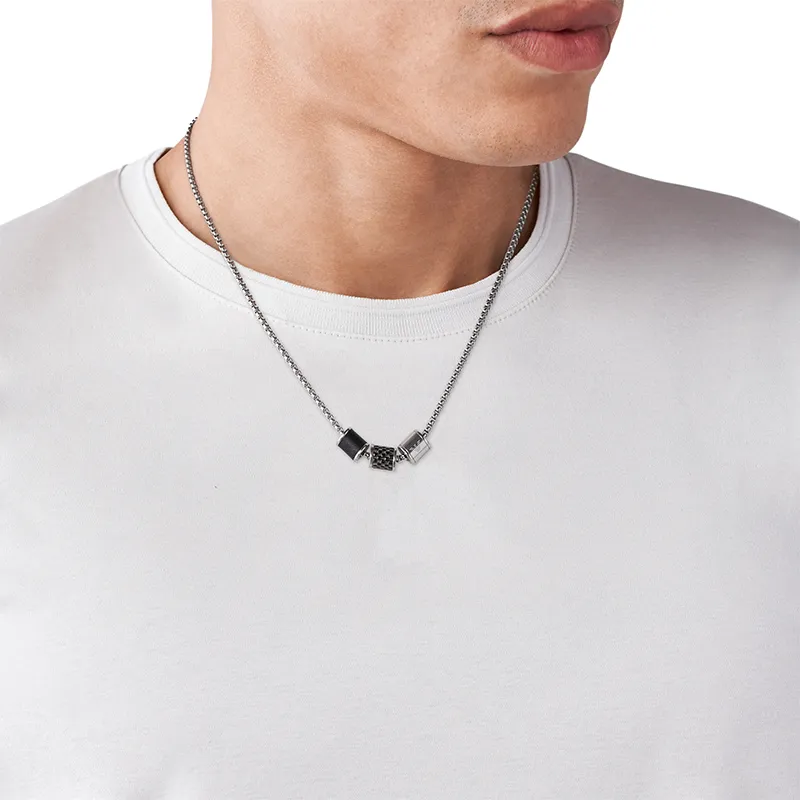 EMPORIO ARMANI Steel Necklaces Men's Silver/Black-2