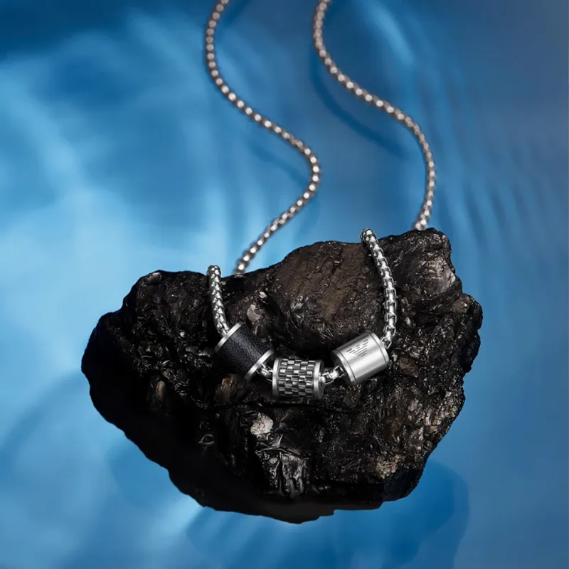 EMPORIO ARMANI Steel Necklaces Men's Silver/Black-4