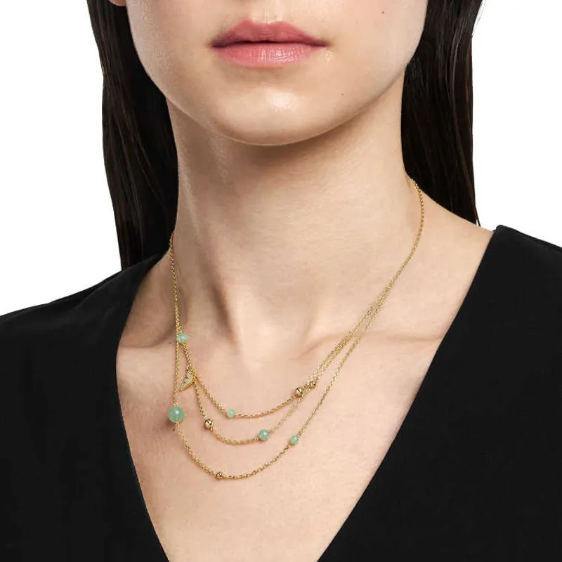 EMPORIO ARMANI Brass, Aventurine Necklace, Collarbone Chain Women's Gold-5