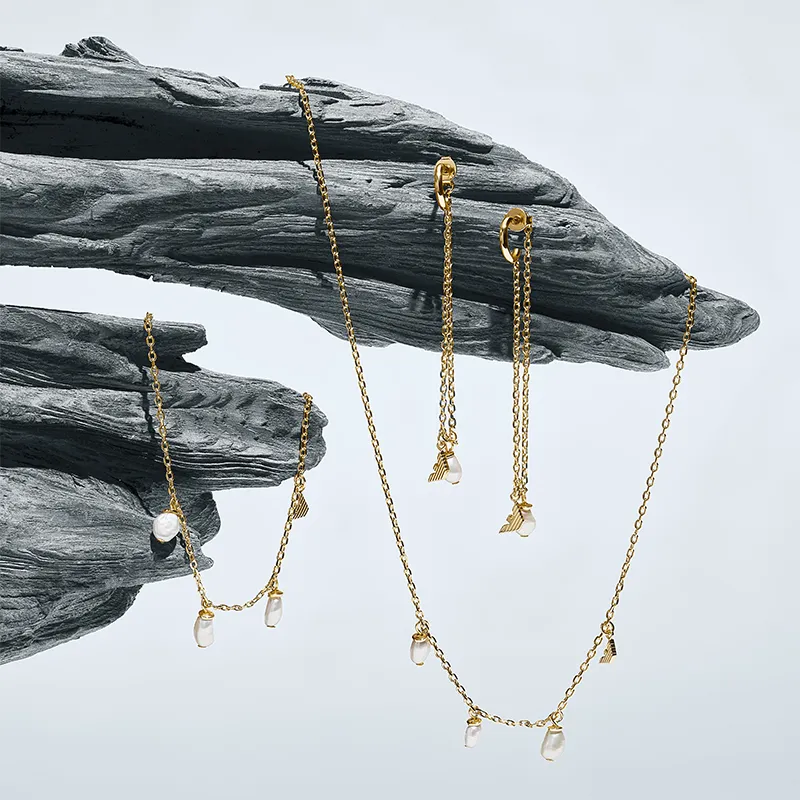 EMPORIO ARMANI Gold Tone Brass Station Necklace-1