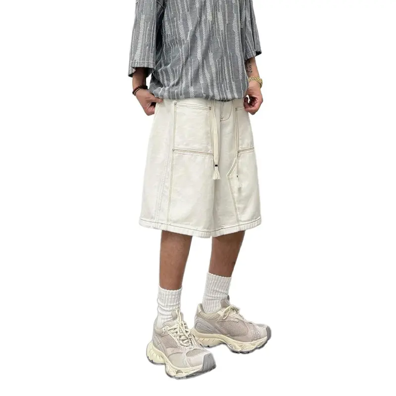 Fingercroxx Denim Shorts Unisex White-3