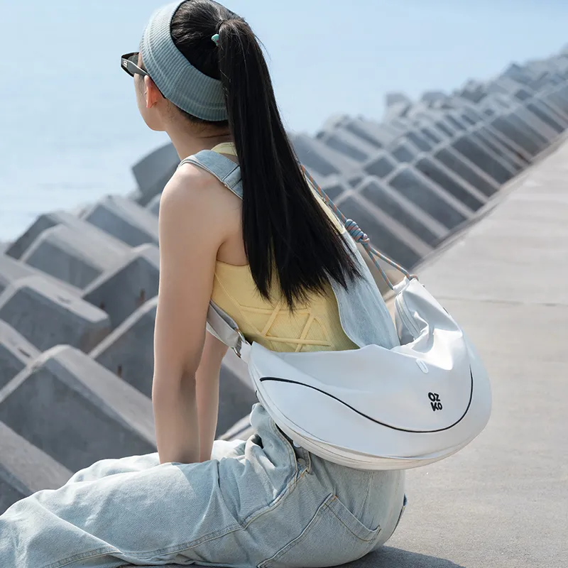 OZKO PU Dumpling Bag Shoulder Bag Large Size Women's Frost Moon White/Sunrise Blue-7