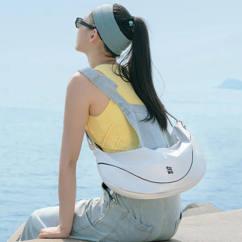 OZKO PU Dumpling Bag Shoulder Bag Large Size Women's Frost Moon White/Sunrise Blue-5