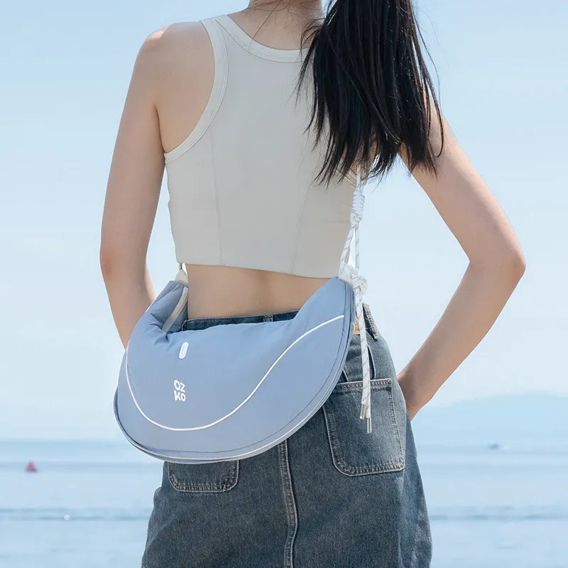 OZKO PU Dumpling Bag Shoulder Bag Large Size Women's Frost Moon White/Sunrise Blue-9