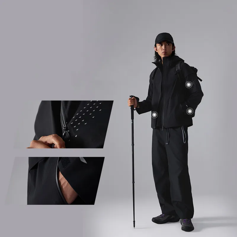 LiNing Windproof And Waterproof Outdoor Hiking Windbreaker Jacket Unisex Black-5
