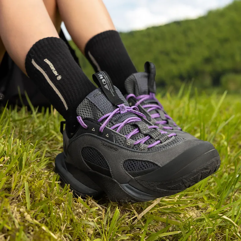 LiNing CF Tracing Hiking EDC Anti-Slip Wear-Resistant Low-Top Trekking Shoes Unisex Gray Black-6