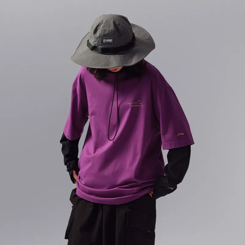 LiNing CF Tracing Crew Neck T Shirt Unisex Cosmic Sky Purple-3