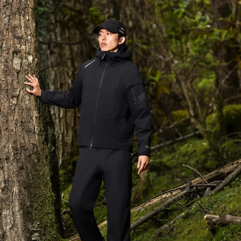 LiNing Windproof And Waterproof Outdoor Hiking Windbreaker Jacket Unisex Black-2