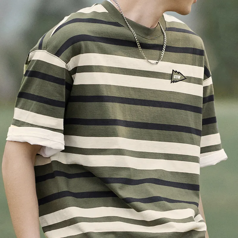 LiNing CF Tracing Drop Shoulder Sleeve T Shirt Unisex Open Country Stripes-2