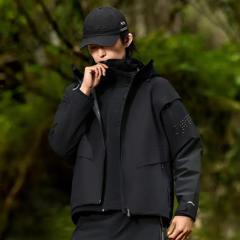 LiNing Windproof And Waterproof Outdoor Hiking Windbreaker Jacket Unisex Black-3