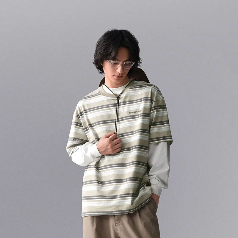 LiNing CF Tracing T-Shirt Men's White Gray Green Stripes-2