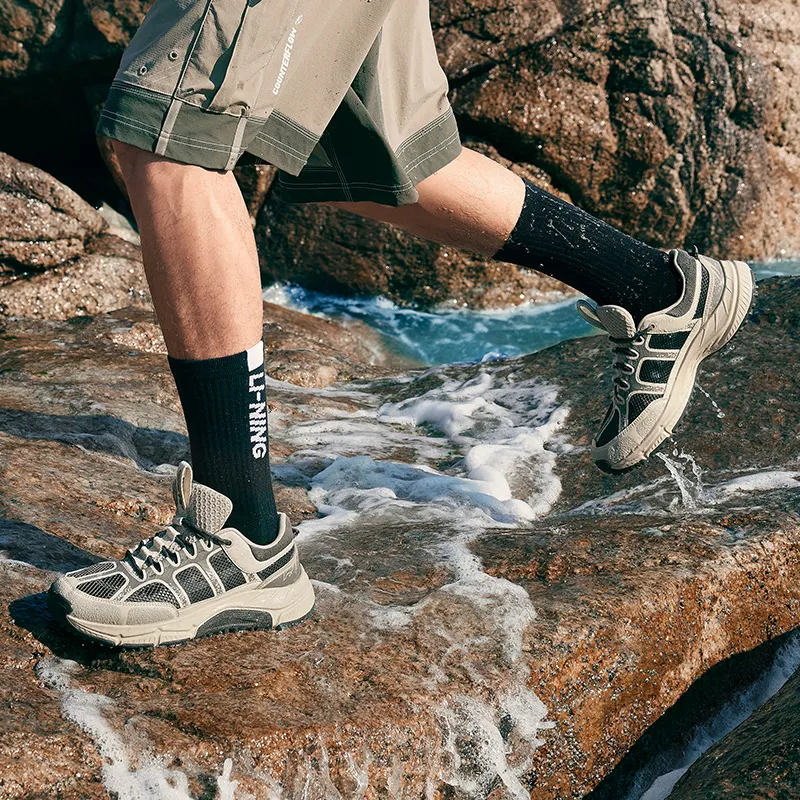 LiNing CF Tracing Collection, Yijie Lite RT Cushioning, Wear Resistant Low Top Hiking Shoes Men's Gray-7