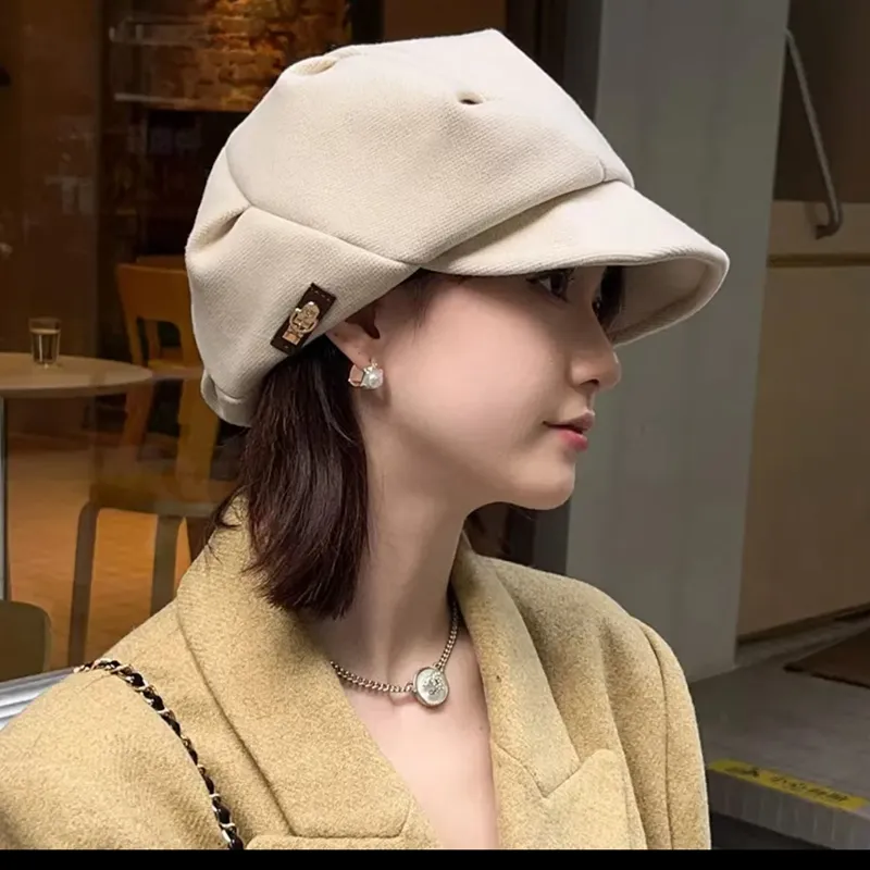 DUOLAN Polyester Berets Women's Black Ecru Khaki Coffee-3