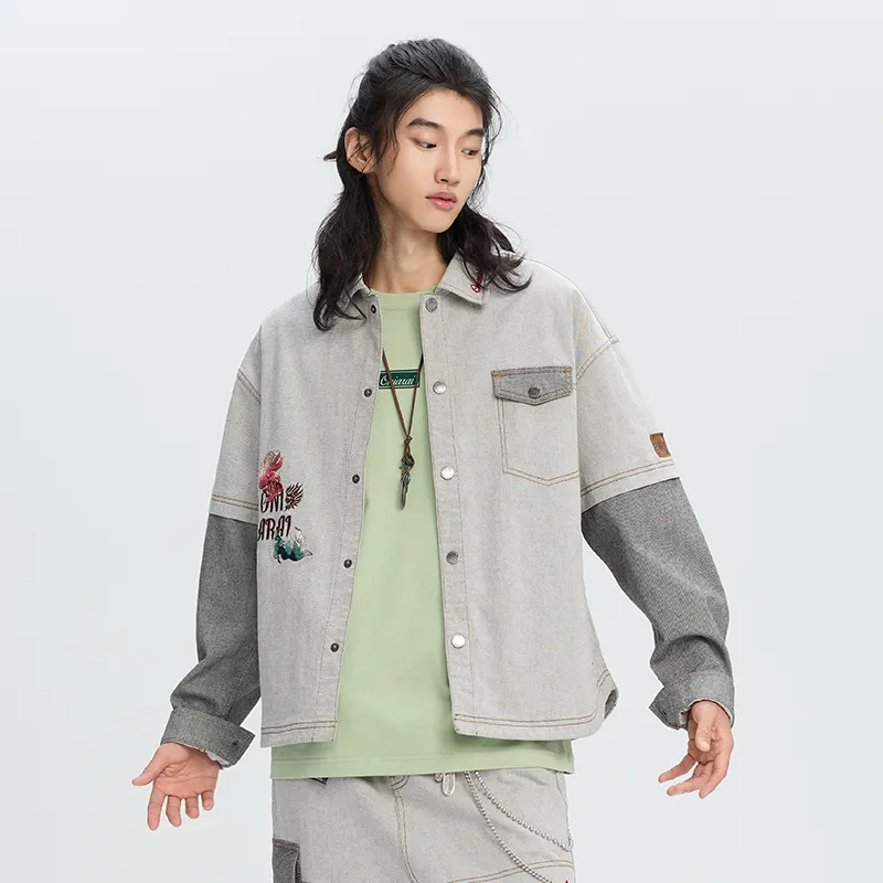ONIARAI Shirts Men Denim Gray-4