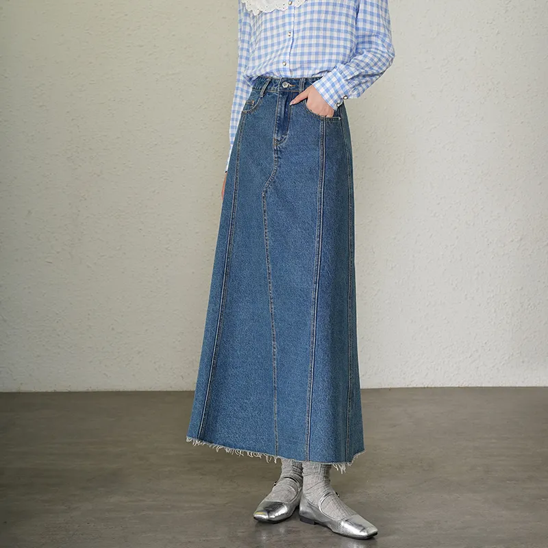 LOUISY AO Denim Long Skirt Women's Blue-4
