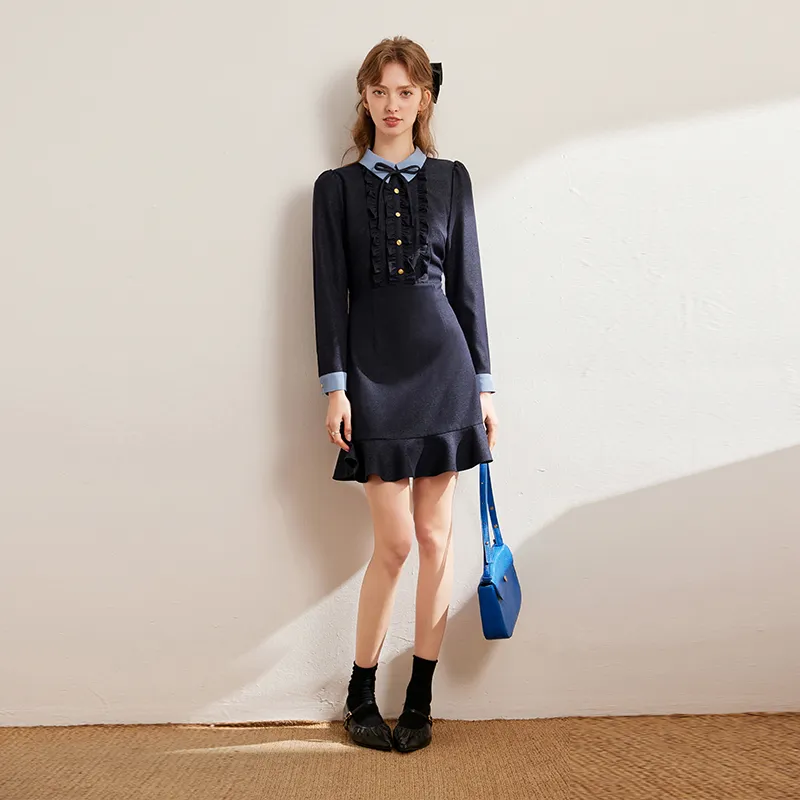 LOUISY AO Long Sleeved Dress Women's Navy Blue-2