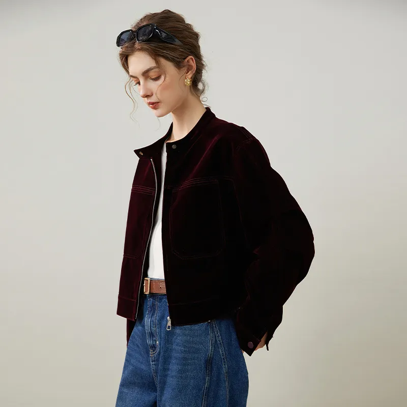 LOUISY AO Cropped Coats Women's Burgundy-3