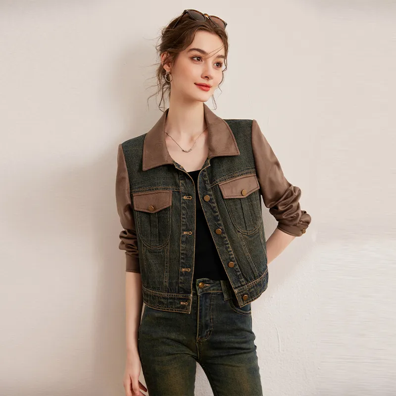 LOUISY AO Cropped Coats Women's Blue & Coffee-4