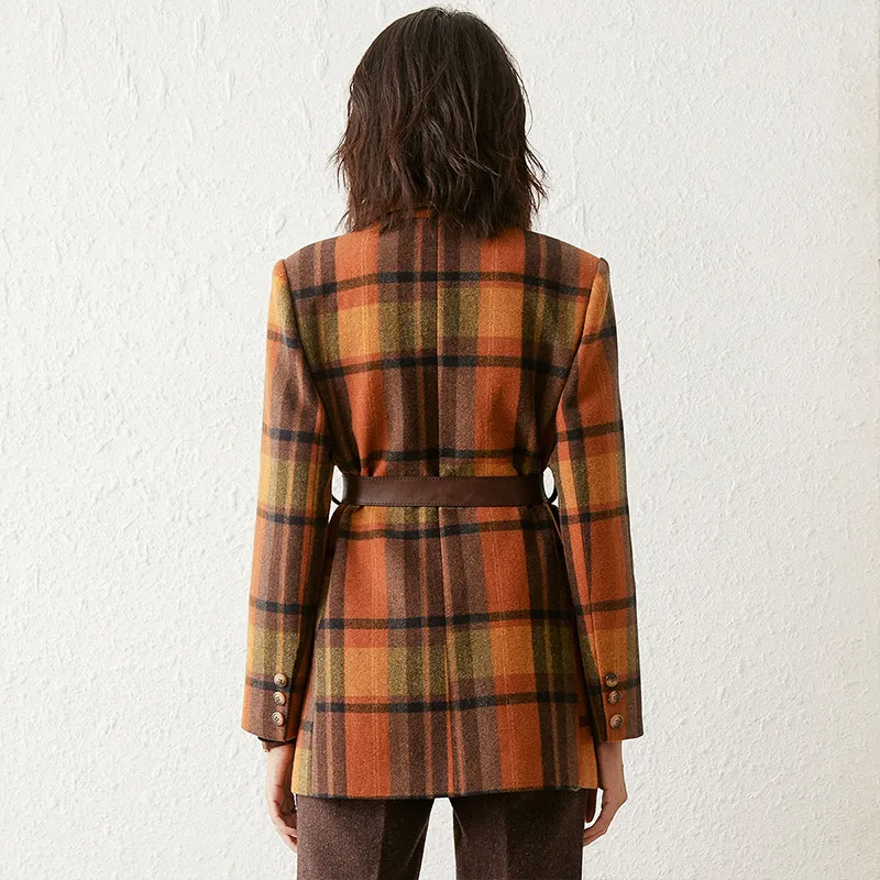 LOUISY AO Coats Women's Coffee Brown Plaid-2