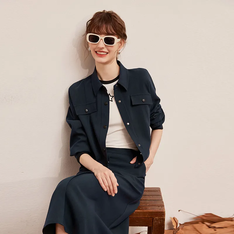 LOUISY AO Cropped Coats Women's Navy Blue-3