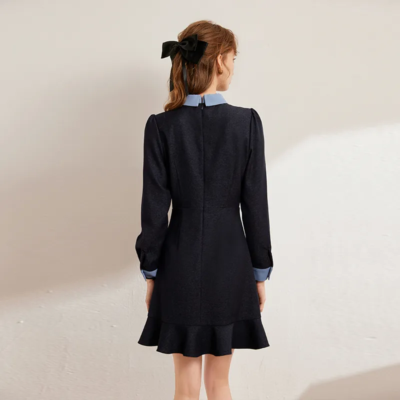 LOUISY AO Long Sleeved Dress Women's Navy Blue-4