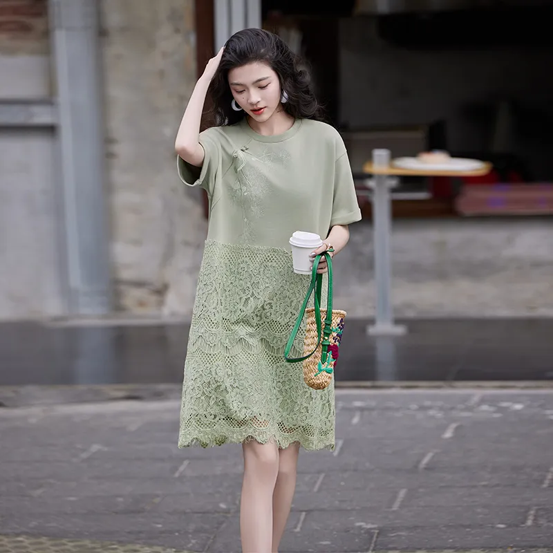 LOUISY AO Short Sleeved Dress Women's Pea Green-3