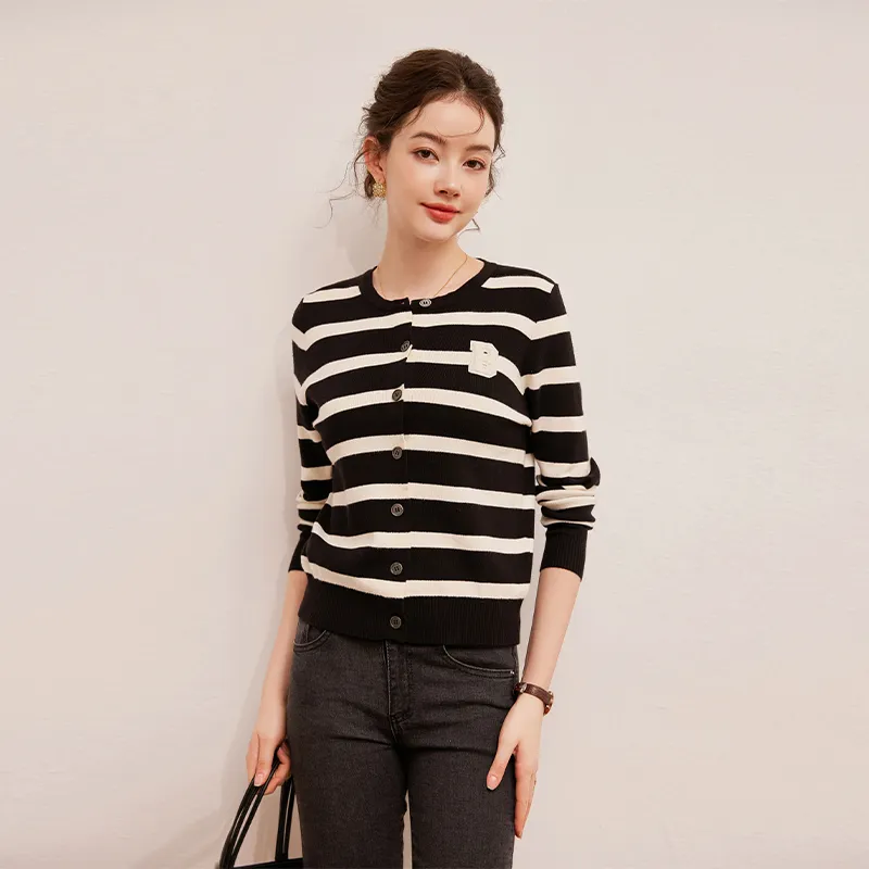 LOUISY AO Knitwear Women's Black White Stripes-4