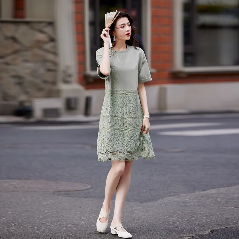 LOUISY AO Short Sleeved Dress Women's Pea Green-4