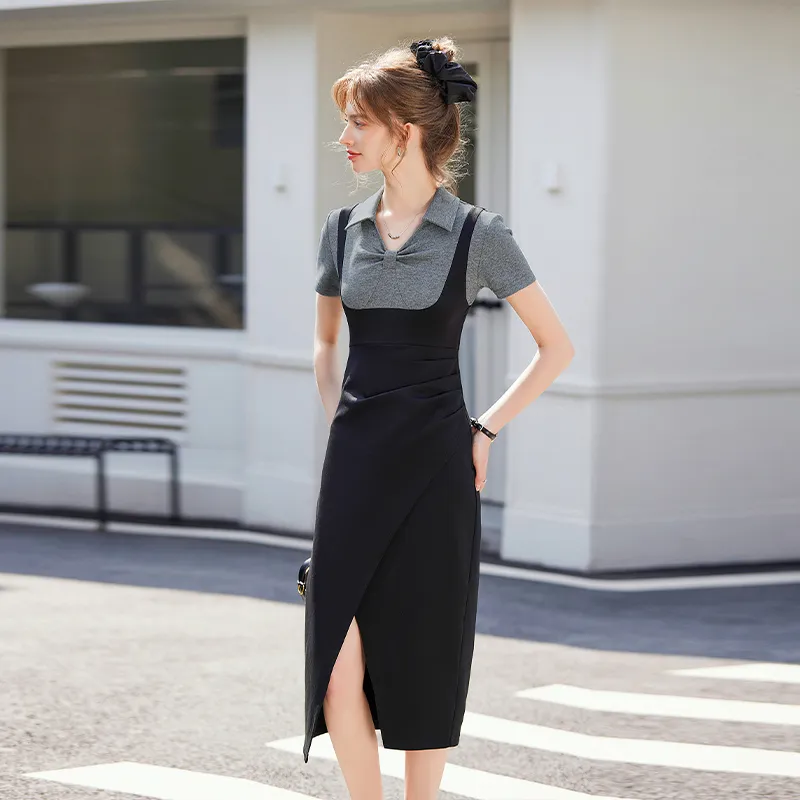 LOUISY AO Short Sleeved Dress Women's Black & Gray-4