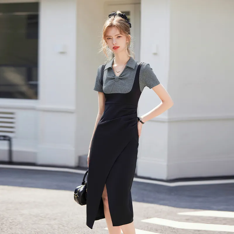 LOUISY AO Short Sleeved Dress Women's Black & Gray-2