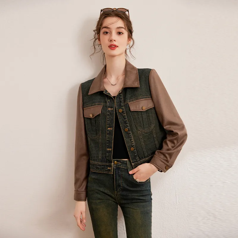 LOUISY AO Cropped Coats Women's Blue & Coffee-2