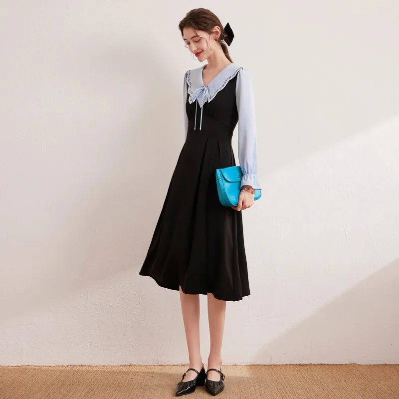 LOUISY AO Long Sleeved Dresses Women's Black & Blue-3