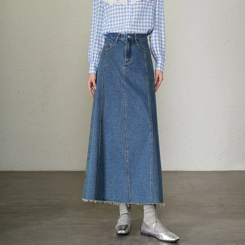 LOUISY AO Denim Long Skirt Women's Blue-3
