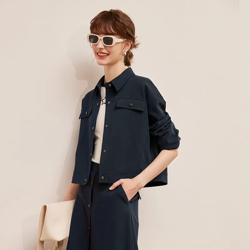 LOUISY AO Cropped Coats Women's Navy Blue-4