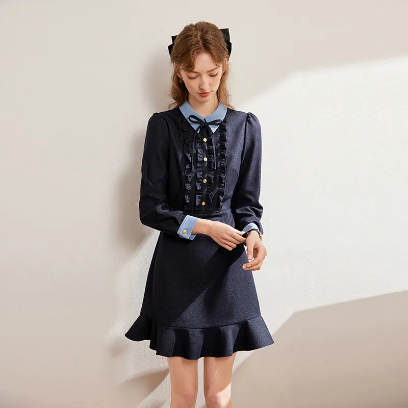 LOUISY AO Long Sleeved Dress Women's Navy Blue-1