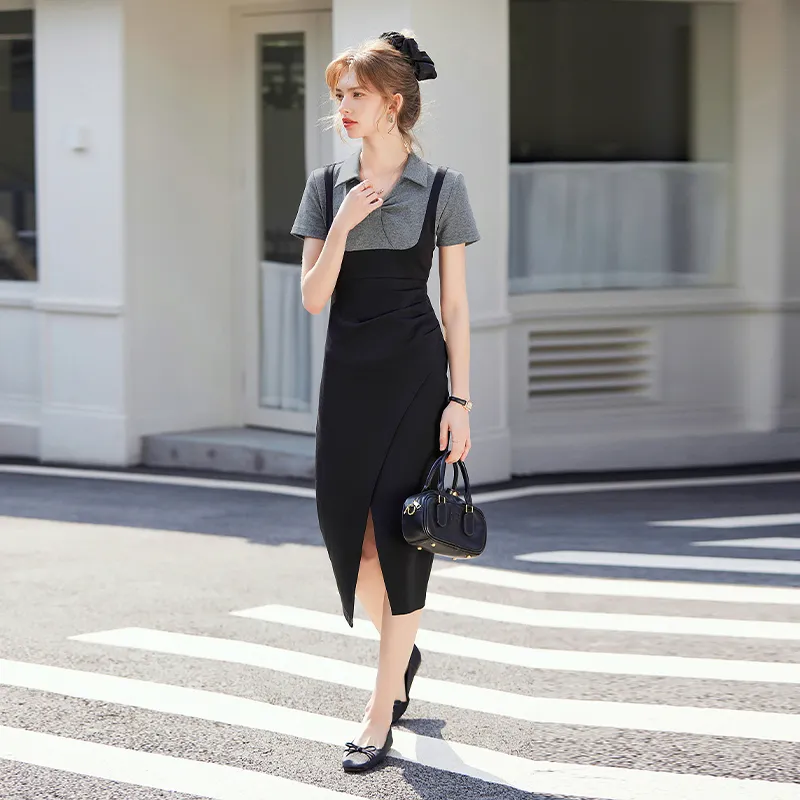 LOUISY AO Short Sleeved Dress Women's Black & Gray-3
