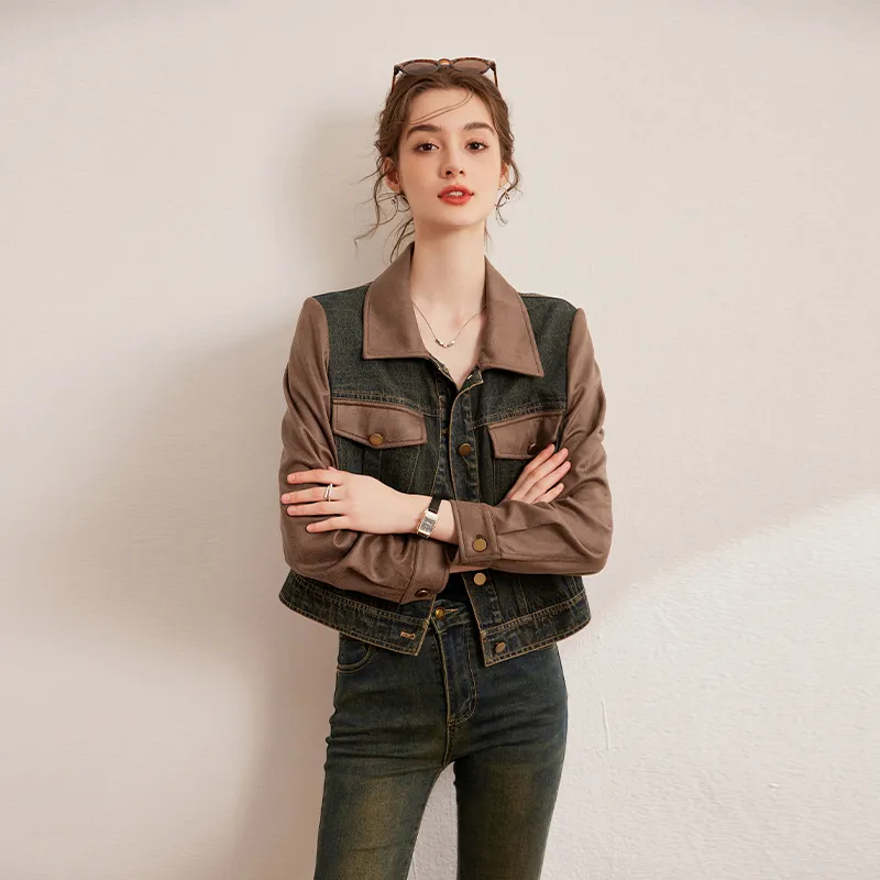 LOUISY AO Cropped Coats Women's Blue & Coffee-3