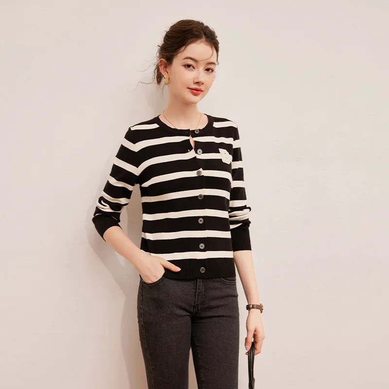 LOUISY AO Knitwear Women's Black White Stripes-3