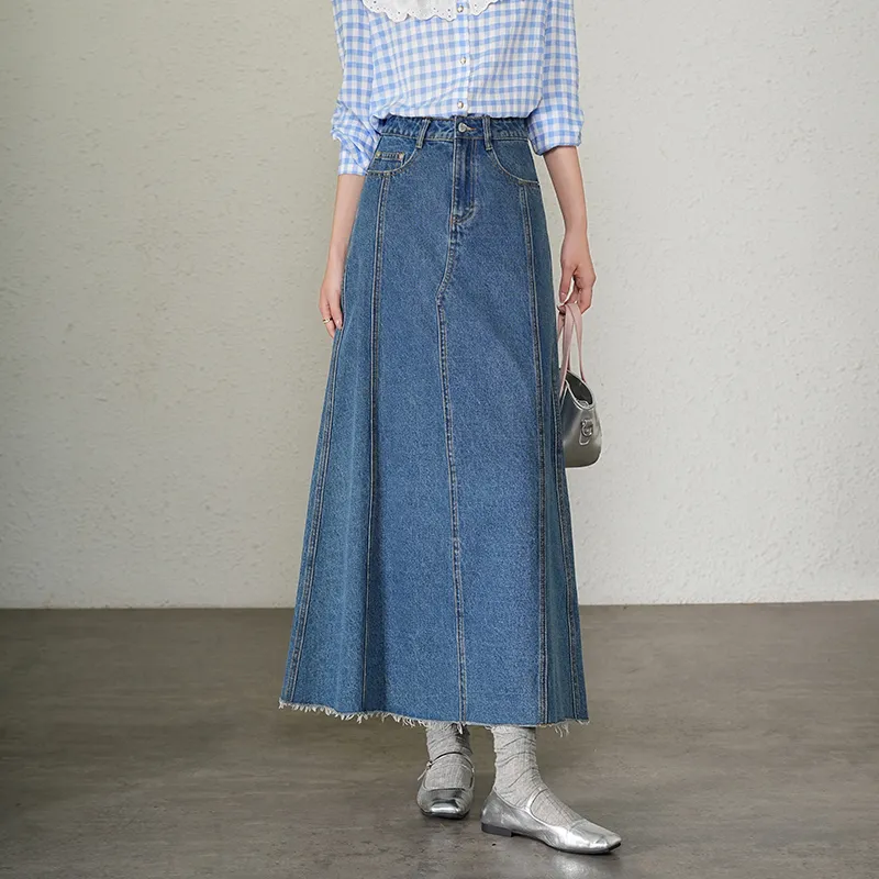 LOUISY AO Denim Long Skirt Women's Blue-5