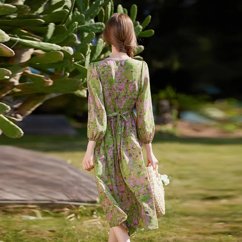 LOUISY AO Long-Sleeved Dresses Women's Green Floral-5
