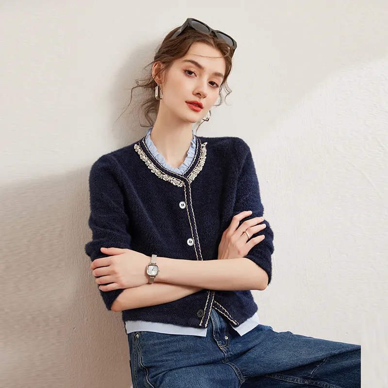 LOUISY AO Cropped Coats Women's Navy Blue-3
